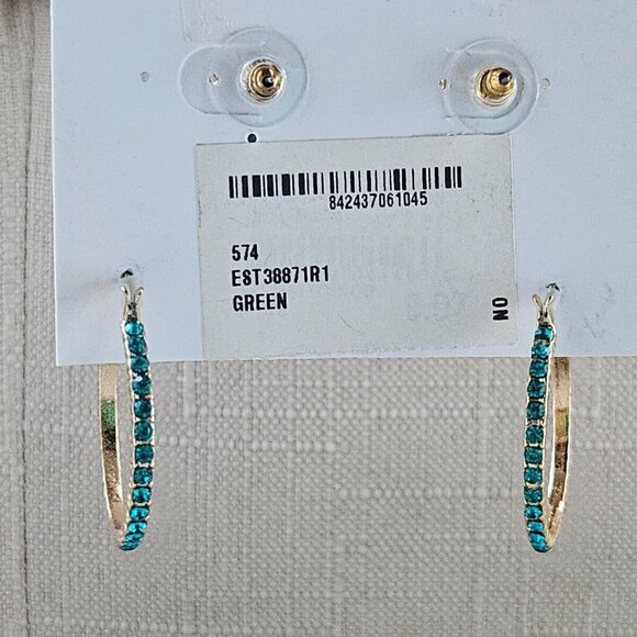 Spring Street Earrings Set of 2 Earrings Stud and Hoop Green Tone Jewelry - Picture 6 of 12